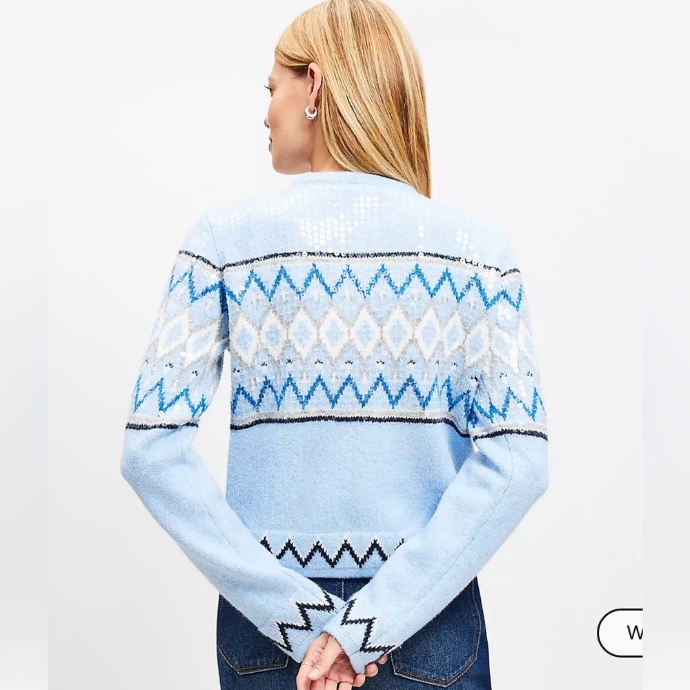 NWT Loft Blue Patterned and Sequined Women's Cardigan Sweater - Picture 3 of 10